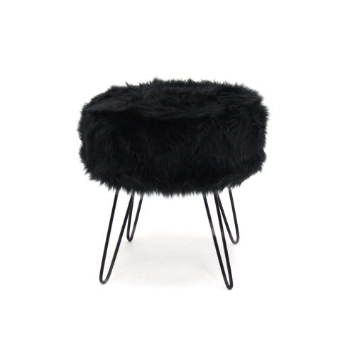 Black fluffy pouf stool