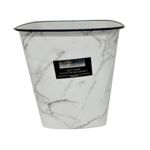Waste Basket 10 Liter White Marble Plastic Tahari Home