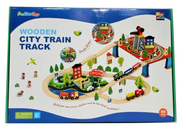 Wooden City Train Track 88pc. Set Fun Little Toys