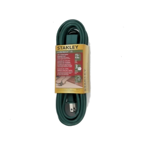 Extension Cord Indoor 15' 3 Outlet Green Stanley