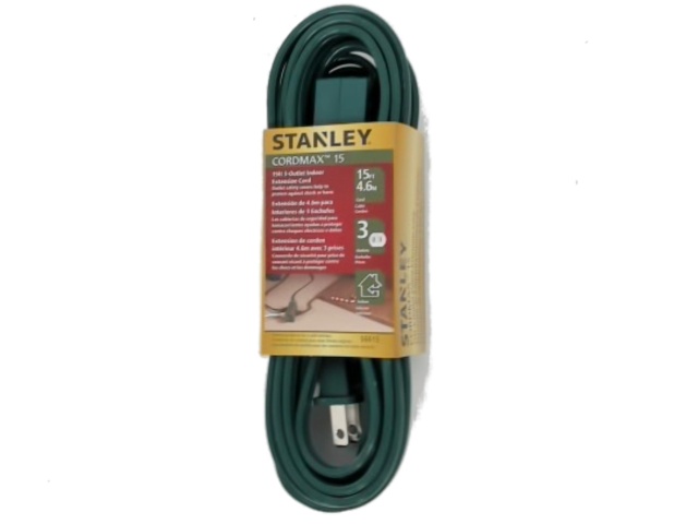 Extension Cord Indoor 15\' 3 Outlet Green Stanley