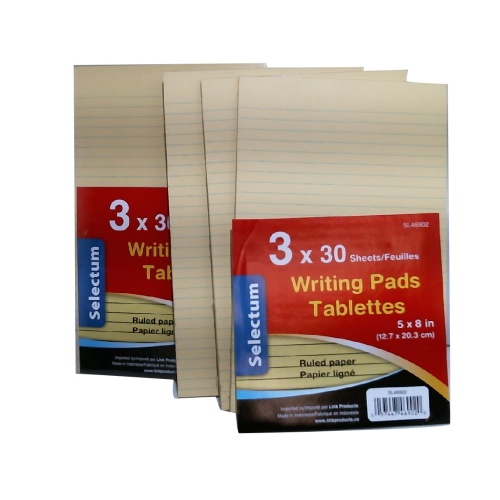 Writing Pads 5x8 Canary Yellow Paper 3pcs/pad 30 Ruled