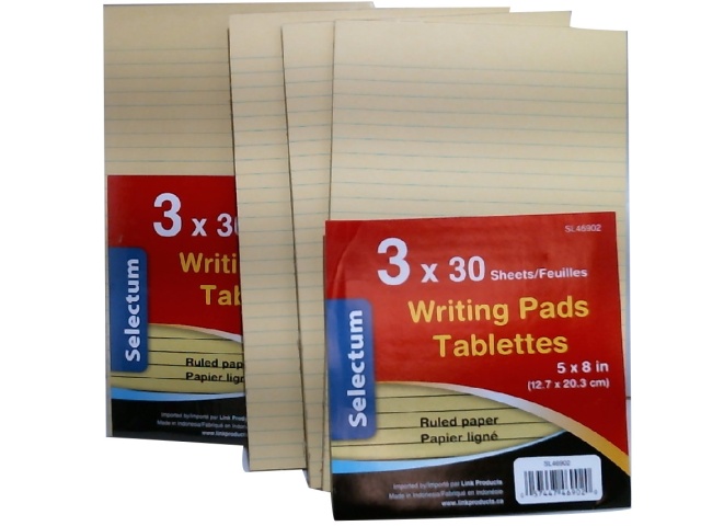 Writing Pads 5x8 Canary Yellow Paper 3pcs/pad 30 Ruled\