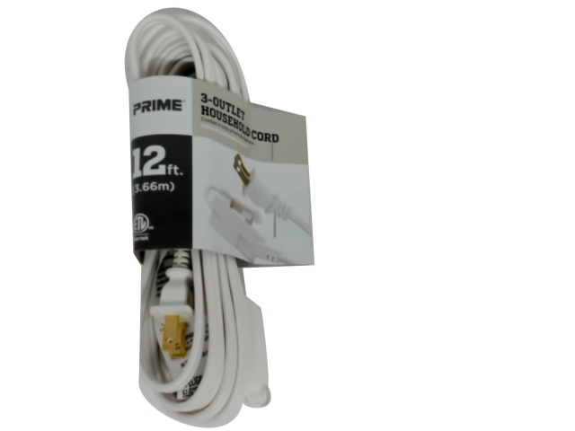 Extension Cord 12\' 3 Outlet 16/2 SPT-2 White