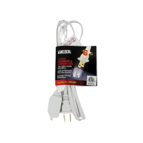 Extension Cord 6' 3 Outlet 16/2 SPT-2 White
