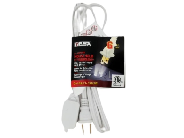 Extension Cord 6\' 3 Outlet 16/2 SPT-2 White