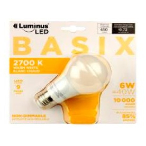 LUMINUS LED BASIX 6W A19 2700K