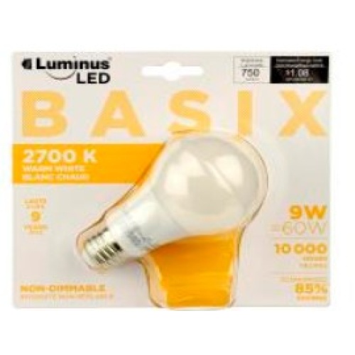 LUMINUS LED BASIX 9W A19 2700K