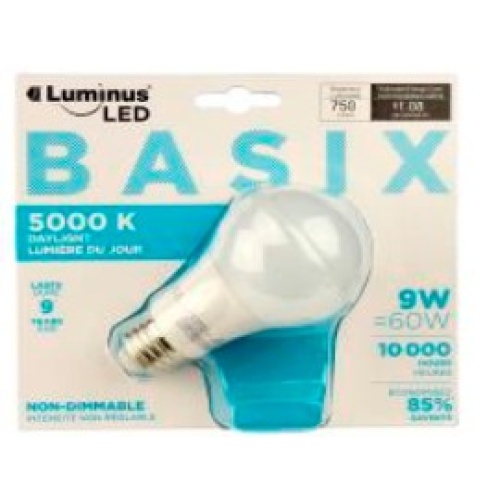 LUMINUS LED BASIX 9W A19 5000K