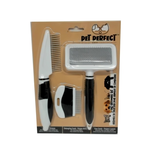 Pet Grooming Set 3pc. Brush, Detangling Comb & Flea Comb Pet Perfect