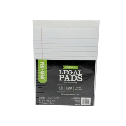 Legal Pads 12pk. 600 Sheets Wide Ruled Pen+Gear (Or b/u $1.19ea)