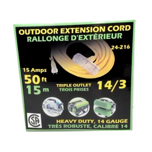 Extension Cord 50' Outdoor Triple Outlet 15A 14/3