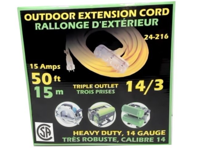 Extension Cord 50\' Outdoor Triple Outlet 15A 14/3