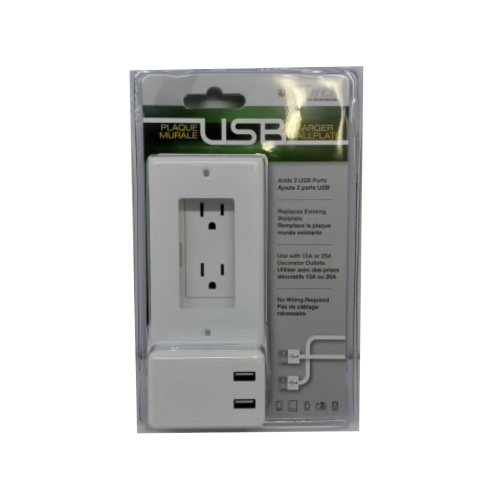 Charger Wallplate Dual USB White Power Source