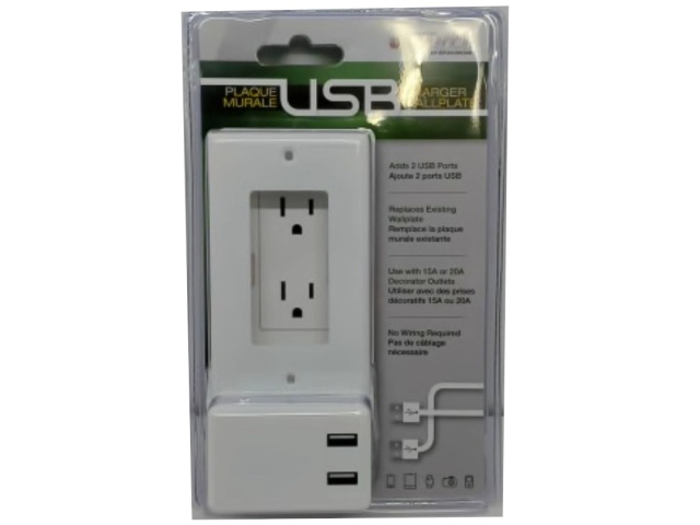 Charger Wallplate Dual USB White Power Source
