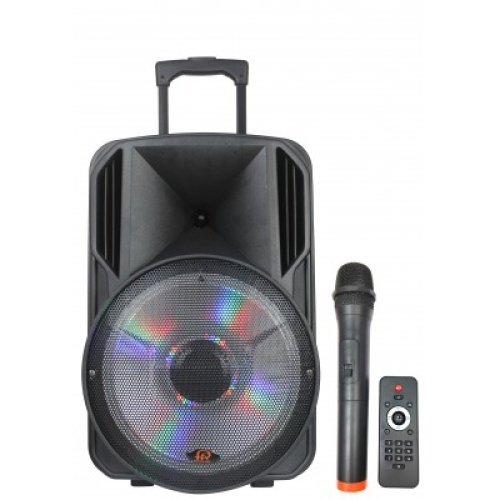 Powered Speaker 12 inch battery powered with FM bluetooth LED lights mic & remote