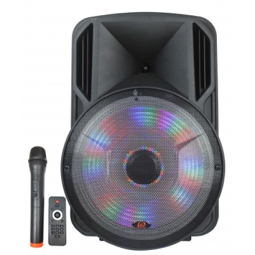Powered Speaker 15 inch battery powered with FM bluetooth LED lights mic & remote