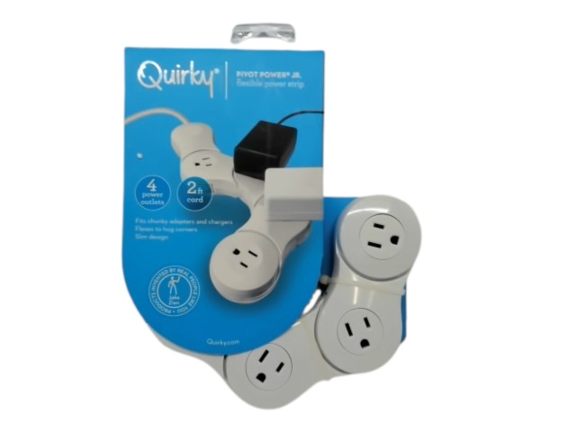 Flexible Power Strip 4 Outlets 2\' Cord White Quirky Pivot Power Jr.