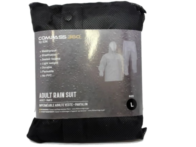 Rain Suit Large Adult Waterproof Black Compass 360