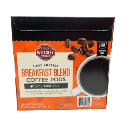 Coffee Pods Breakfast Blend Light Roast 100pk. Wellsley Farms