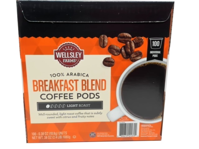 Coffee Pods Breakfast Blend Light Roast 100pk. Wellsley Farms