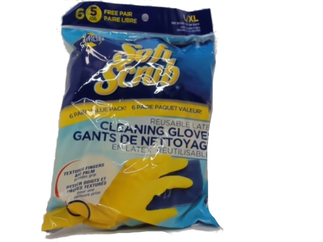 Latex Cleaning Gloves 6pk. Reusable Soft Scrub(endcap)