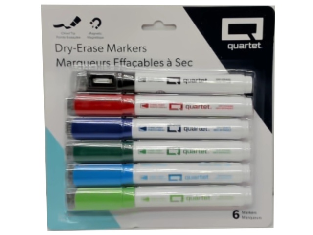 Dry Erase markers 6 pk. Assorted colours chisel tip magnetic Quartet