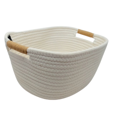 Cotton rope basket with handles - white 12.6x11x6 inches