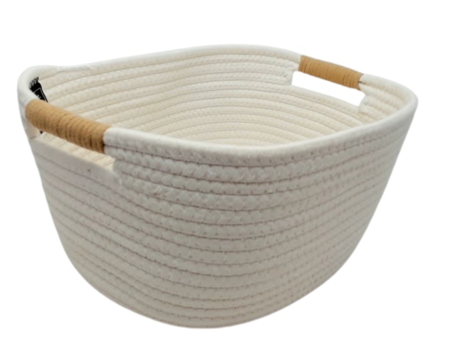 Cotton rope basket with handles - white 12.6x11x6 inches