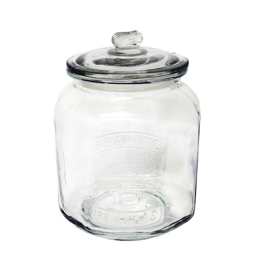 glass embossed peanut jar with lid