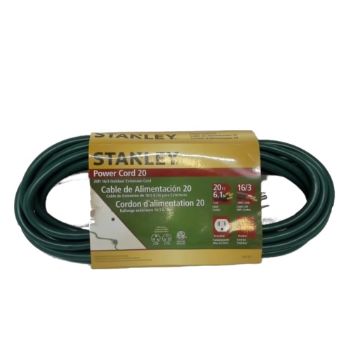 Extension Cord 20' Outdoor AWG 16/3 SJTW Power Cord 20 Stanley