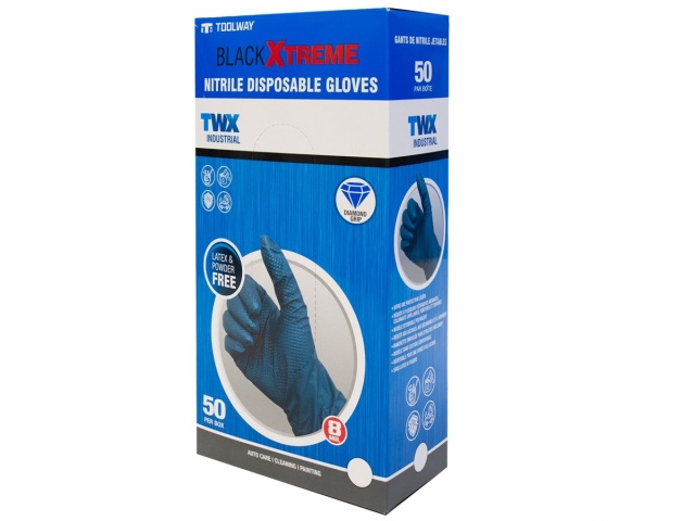 50PK Nitrile Gloves 8 Mil Black M Diamond Grip Latex Free Disposable