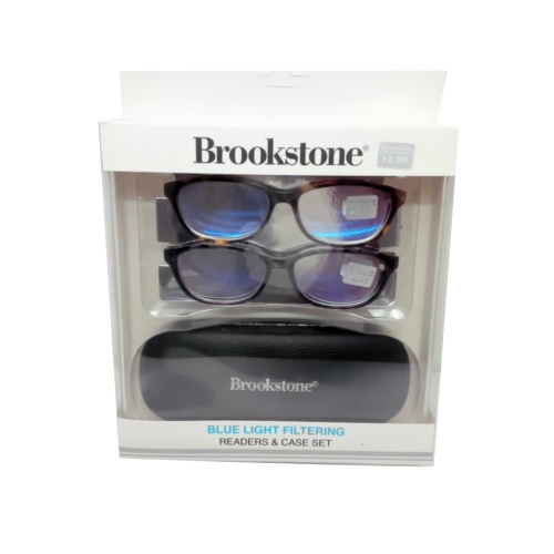 Reading Glasses & Case Set 2 Pairs Blue Light Filtering Brookstone