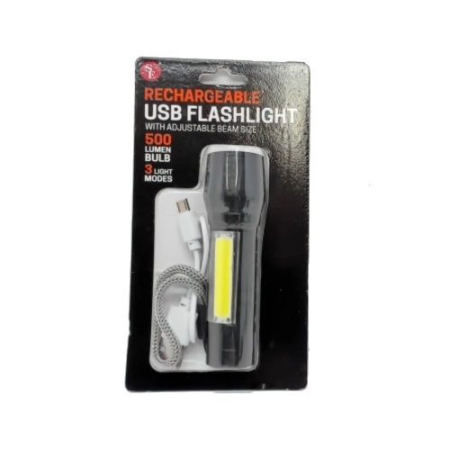 Rechargeable USB Flashlight Adjustable Beam 500 Lumens 3 Light Modes(endcap)