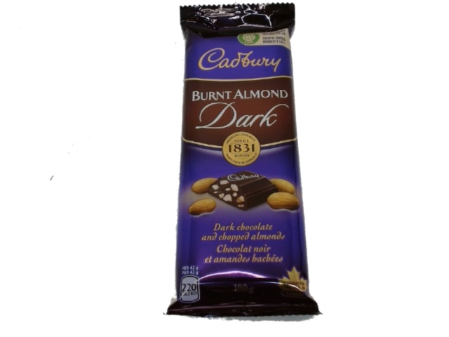 Chocolate Bar Burnt Almond Dark 100g. Cadbury