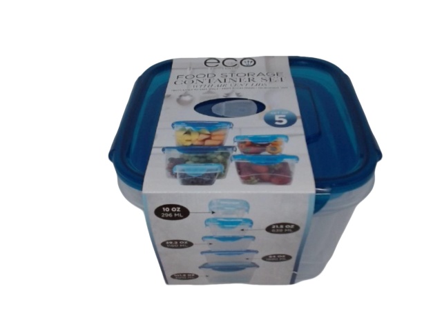 Food Storage Containers Set Of 5 W/air Vent Lids Eco Home