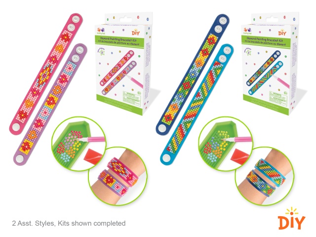 Krafty Kids Kit: Diamond Painting DIY Bracelet Kits w/Snaps Asst 12eax2stl A) Pinks & Blues