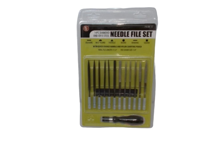 Needle File Set 14pc. Diamond & Cr15 Steel 4.5 File Length 1/4\
