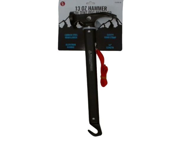 Hammer w/Tent Peg Remover 13oz. 12 Length Aluminum Handle\