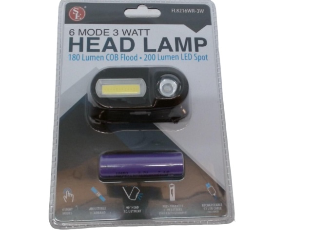 Head Lamp Rechargeable 6 Mode 3 Watt 180 Lumen COB Flood 200 Lumen LED Spot