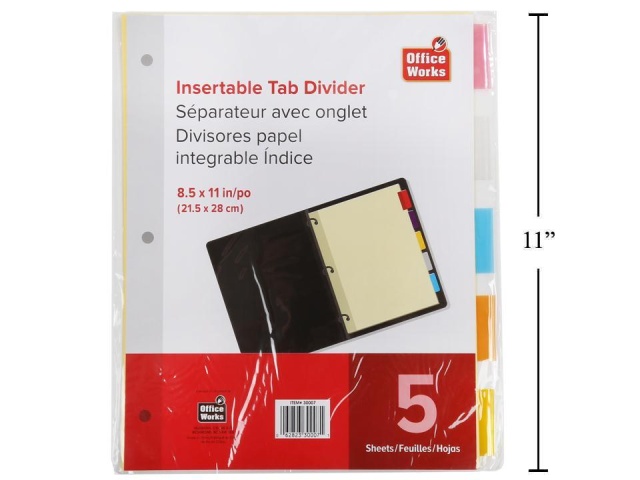 Insertable tab dividers 8.5x11 5 pc