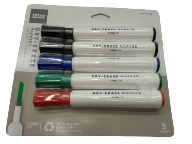 Dry Erase Markers 5pk. Ass\'t Colours Office Depot