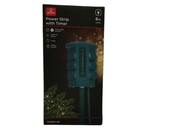 Power Strip w/Timer Outdoor 6 Outlets 6\' Cord Dusk To Dawn(endcap)