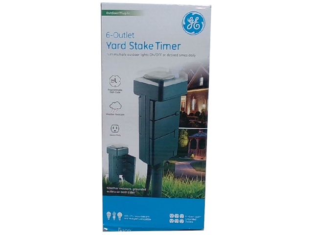 Yard Stake Timer 6 Outlet Outdoor 24h Programmable G.E.