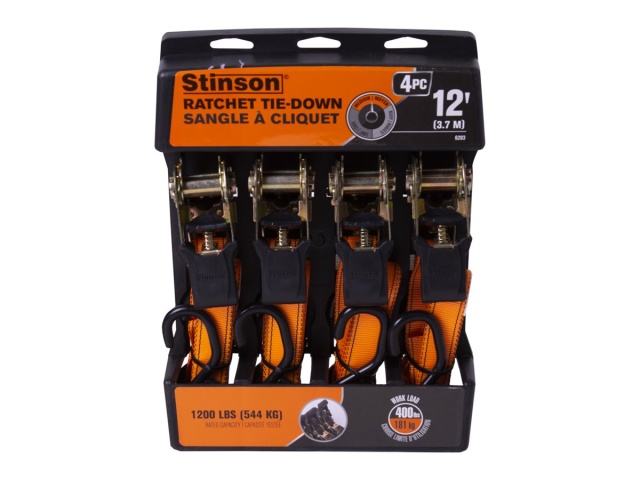 Ratchet tie-down 12 foot 3.7m 1200lb 544kg Stinson 4 pack