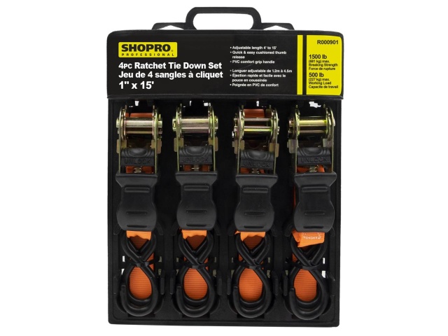 Ratchet tiedown 4 pc 1 inch x 15 foot HD PVC grip