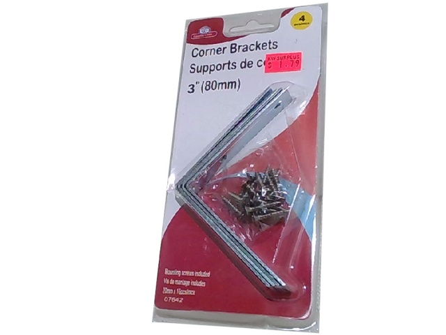 Corner Brackets 3 inch 4pcs. Set w/ 16 screws