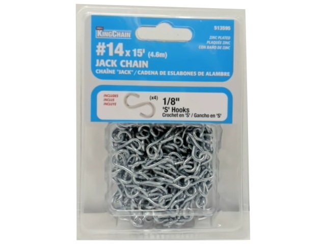 Jack Chain #14 X 15\' w/1/8 S Hooks King Chain\