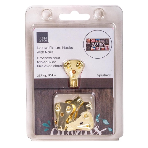 KG 5-PC 2 Hole Picture Hook Weight limit: 50lbs, Clam shell