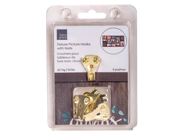 KG 5-PC 2 Hole Picture Hook Weight limit: 50lbs, Clam shell
